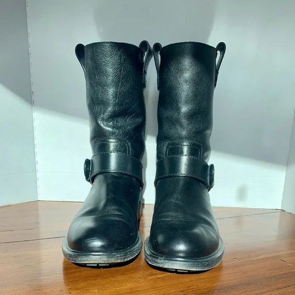 JIMMY CHOO MEN'S BLACK PEBBLED LEATHER MOTORCYCLE BOOTS Boots